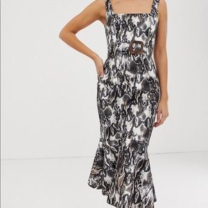 ASOS midi dress with pep hem in snake print